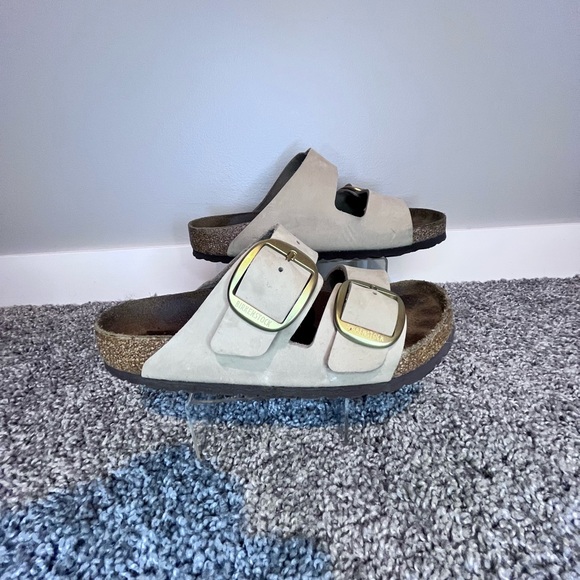 Birkenstock Arizona Big Buckle Beige Leather Sandals Women’s 7–7.5 EU 38 - Picture 2 of 6